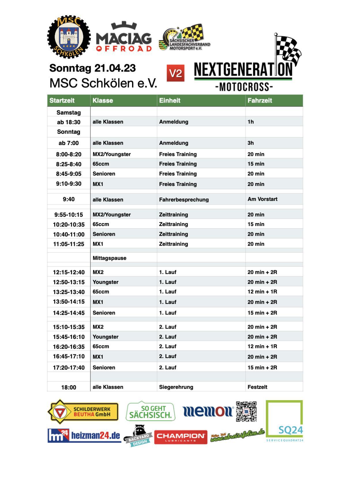 Zeitplan MSC Schkoelen 