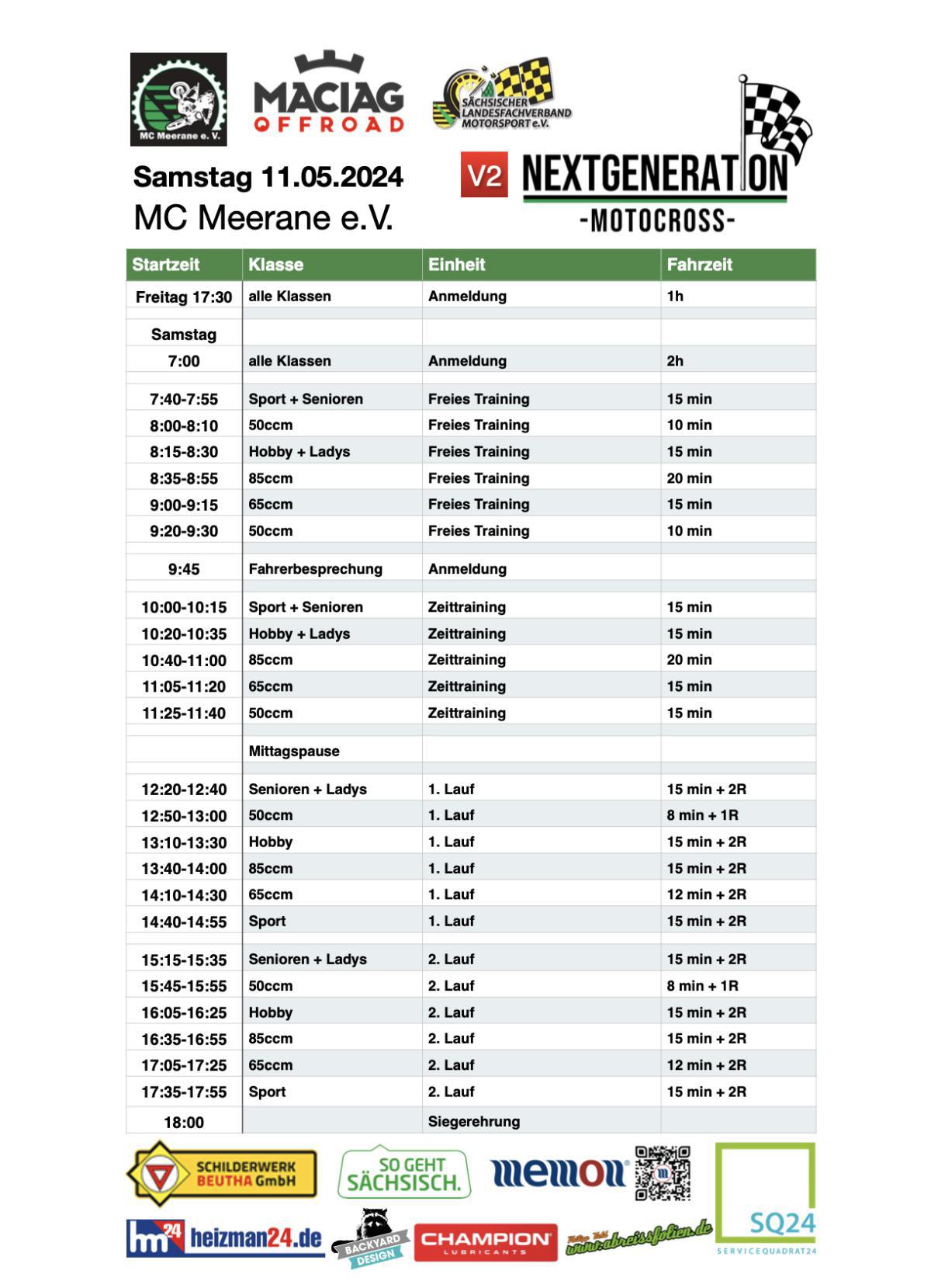 Zeitplan MC Meerane V2