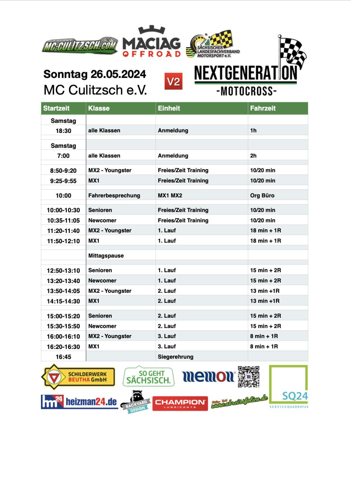 Zeitplan MC Culitzsch