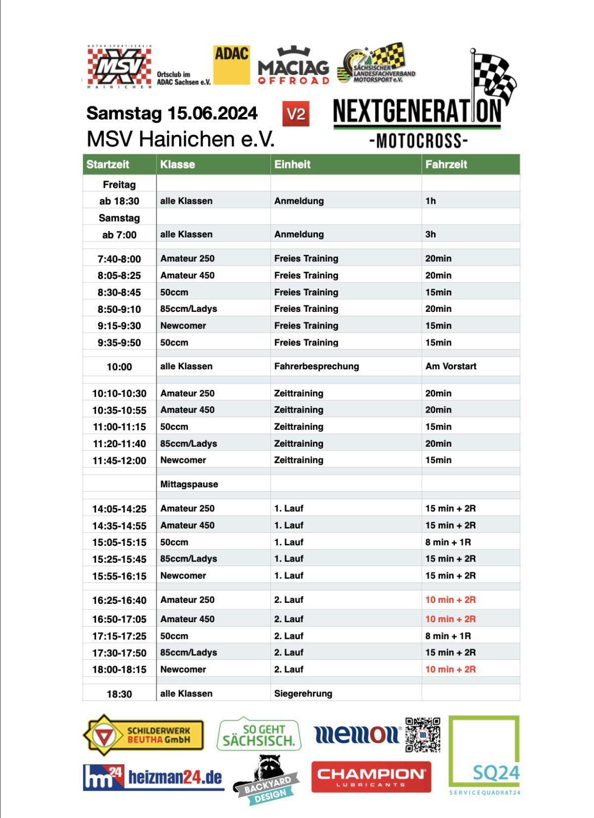 Zeitplan MSV Hainichen