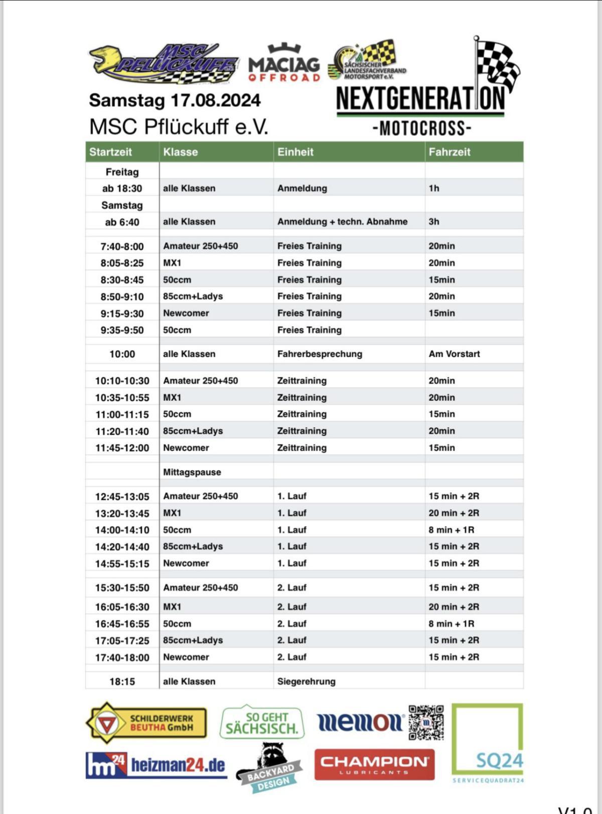 Zeitplan MSC Pflückuff