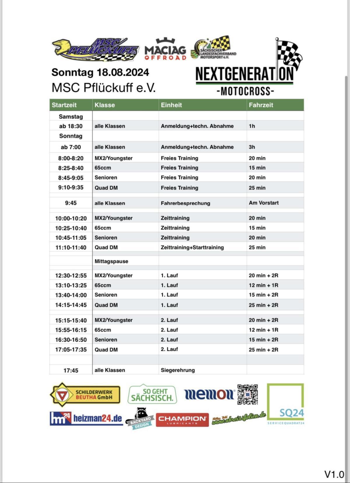 Zeitplan MSC Pflückuff