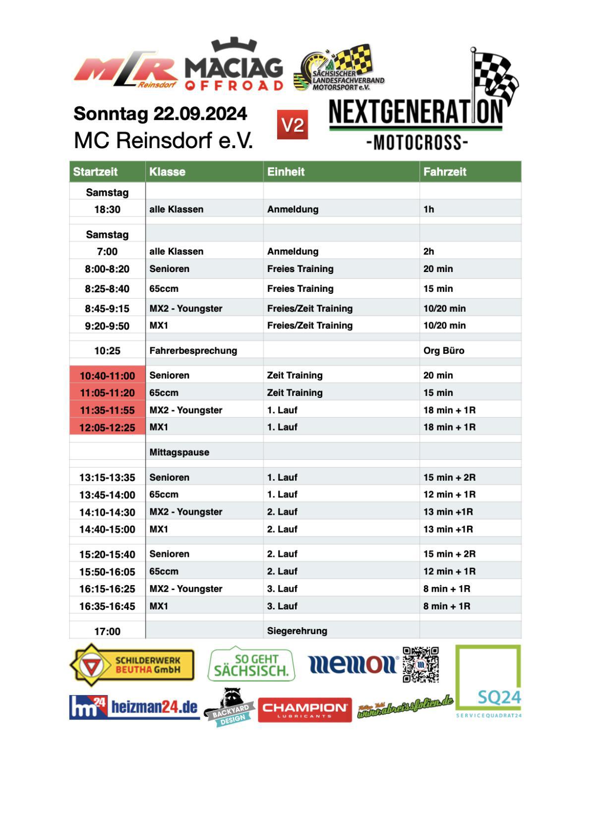 Zeitplan MC Reinsdorf