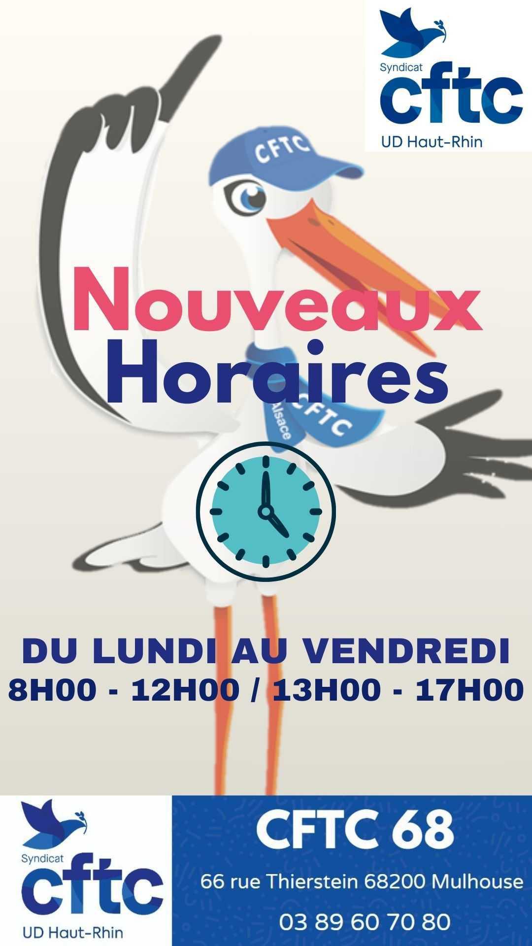UD68 - Nouveaux horaires d’ouverture de l’Union Départementale CFTC du Haut-Rhin à compter du 1er septembre 2025