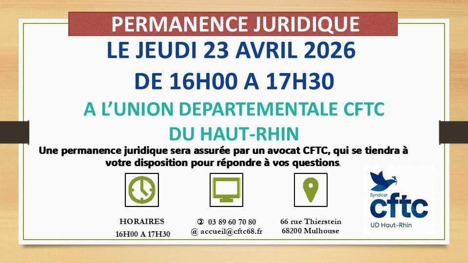 UD68-PERMANENCE JURIDIQUE LE JEUDI 23 AVRIL 2026 DE 16H00 A 17H30