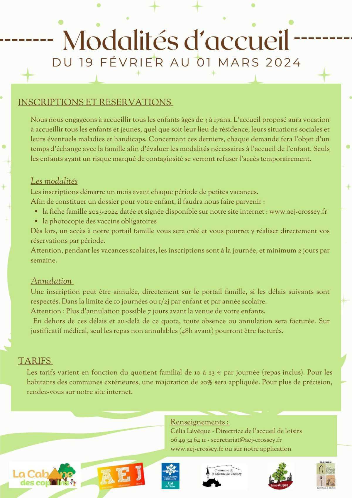 Programme et modalité d'accueil - Vacances d'HIVER Programme et modalité d'accueil - Vacances d'HIVER