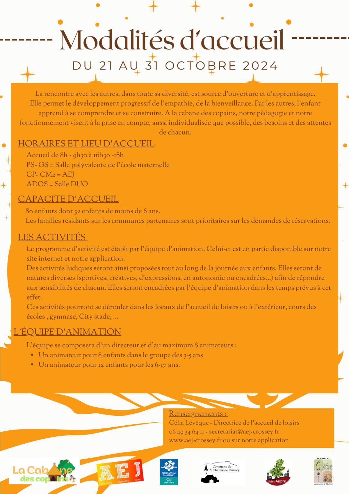 Programme et modalité d'accueil - Vacances de la Toussaint 2024 Programme et modalité d'accueil - Vacances de la Toussaint 2024