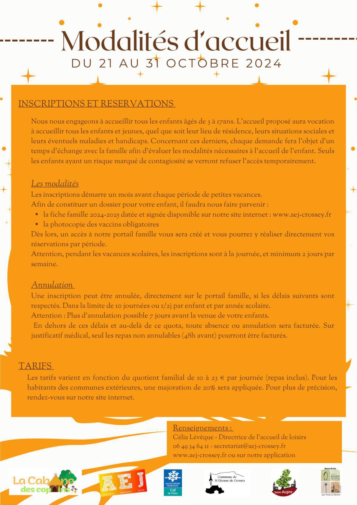 Programme et modalité d'accueil - Vacances de la Toussaint 2024 Programme et modalité d'accueil - Vacances de la Toussaint 2024