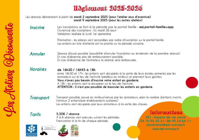 Ouverture des inscriptions des ateliers découvertes- Sep/Oct