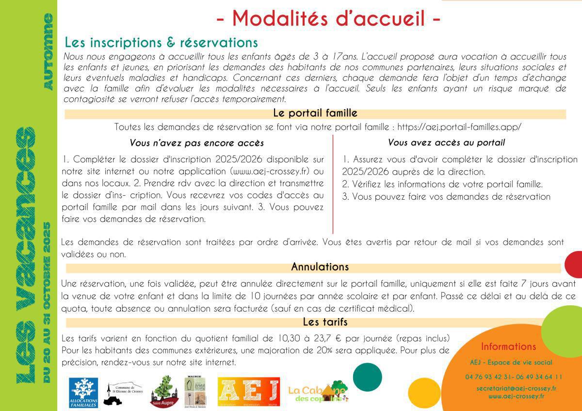 Programmes et modalités Vacances Automne 2025