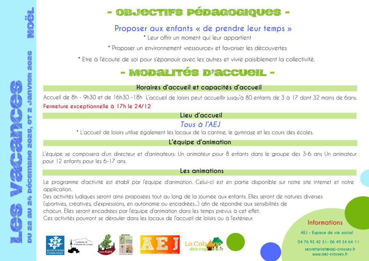 Ouverture inscriptions Vacances Noël