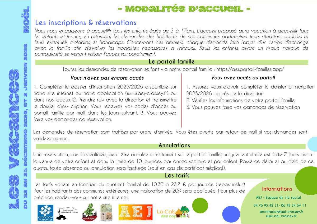 Ouverture inscriptions Vacances Noël