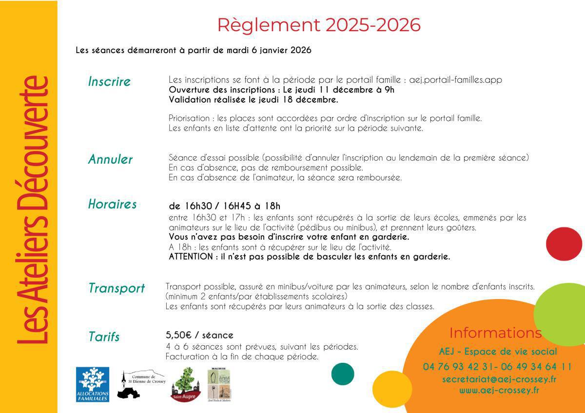 Ouverture inscriptions Ateliers découverte P3