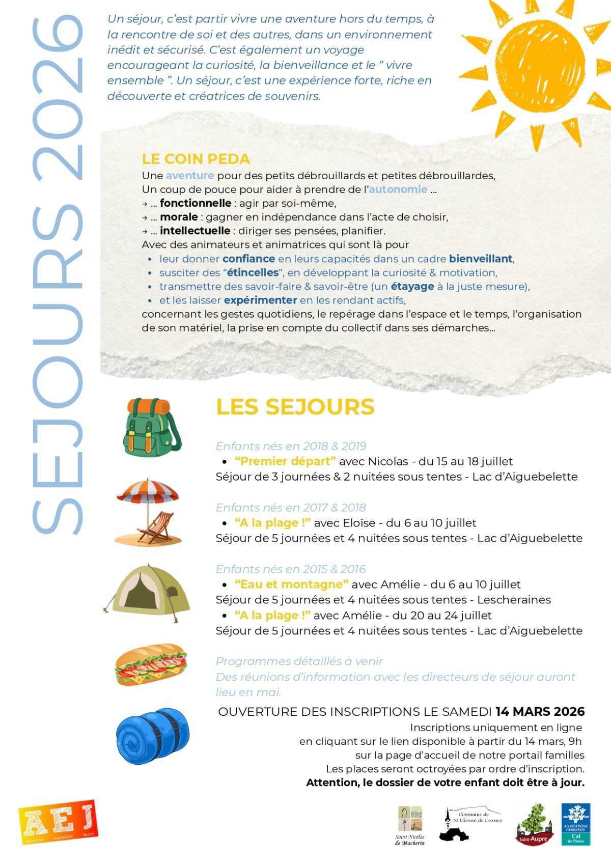Inscriptions séjours 2026