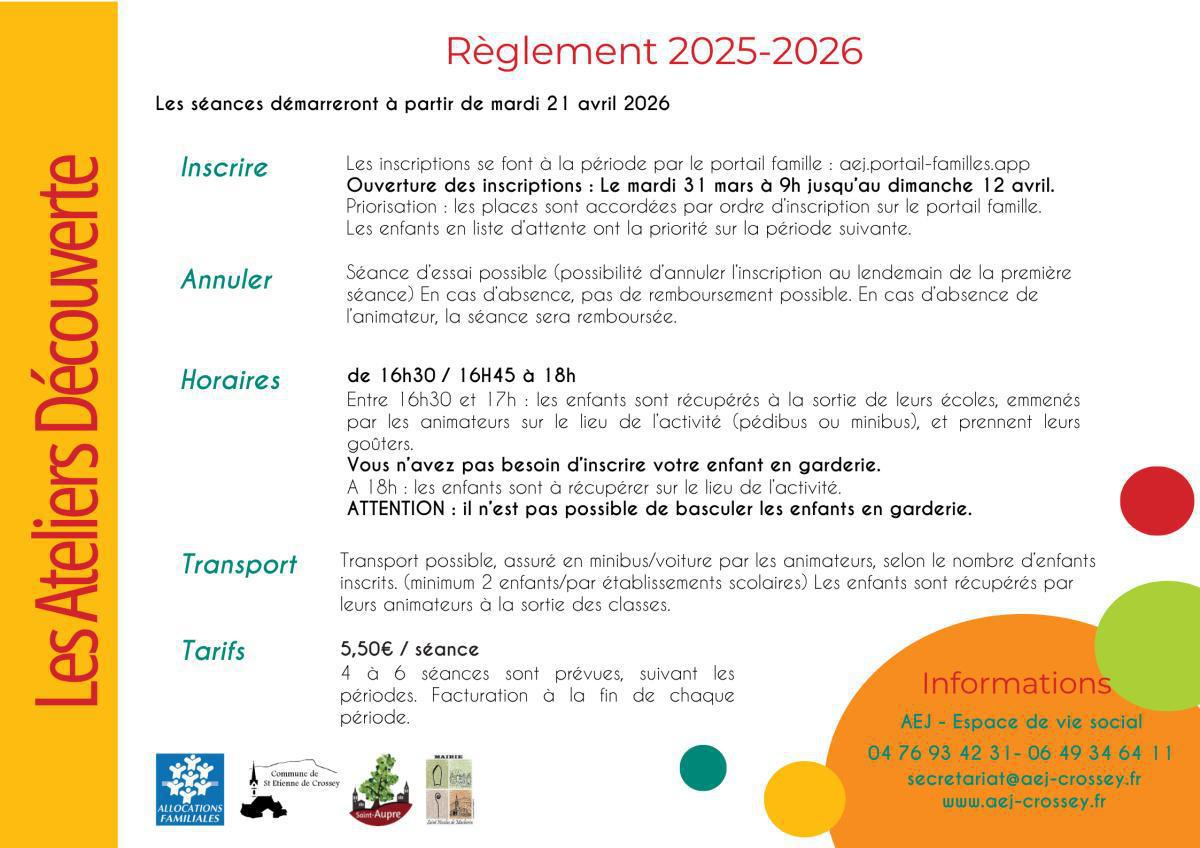 Inscriptions Ateliers découvertes P5