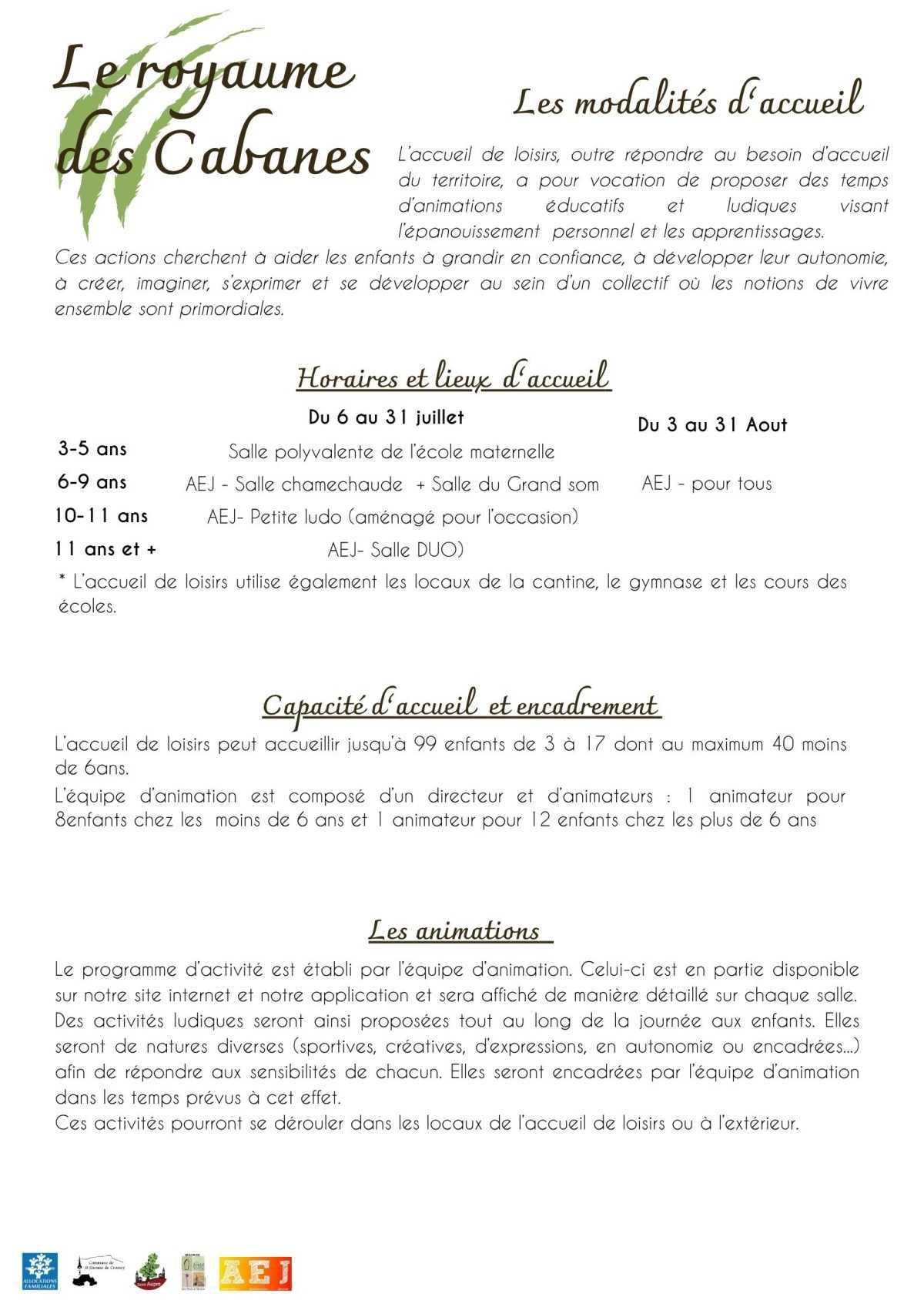 Programme, modalité d'accueil pour l'été 2026