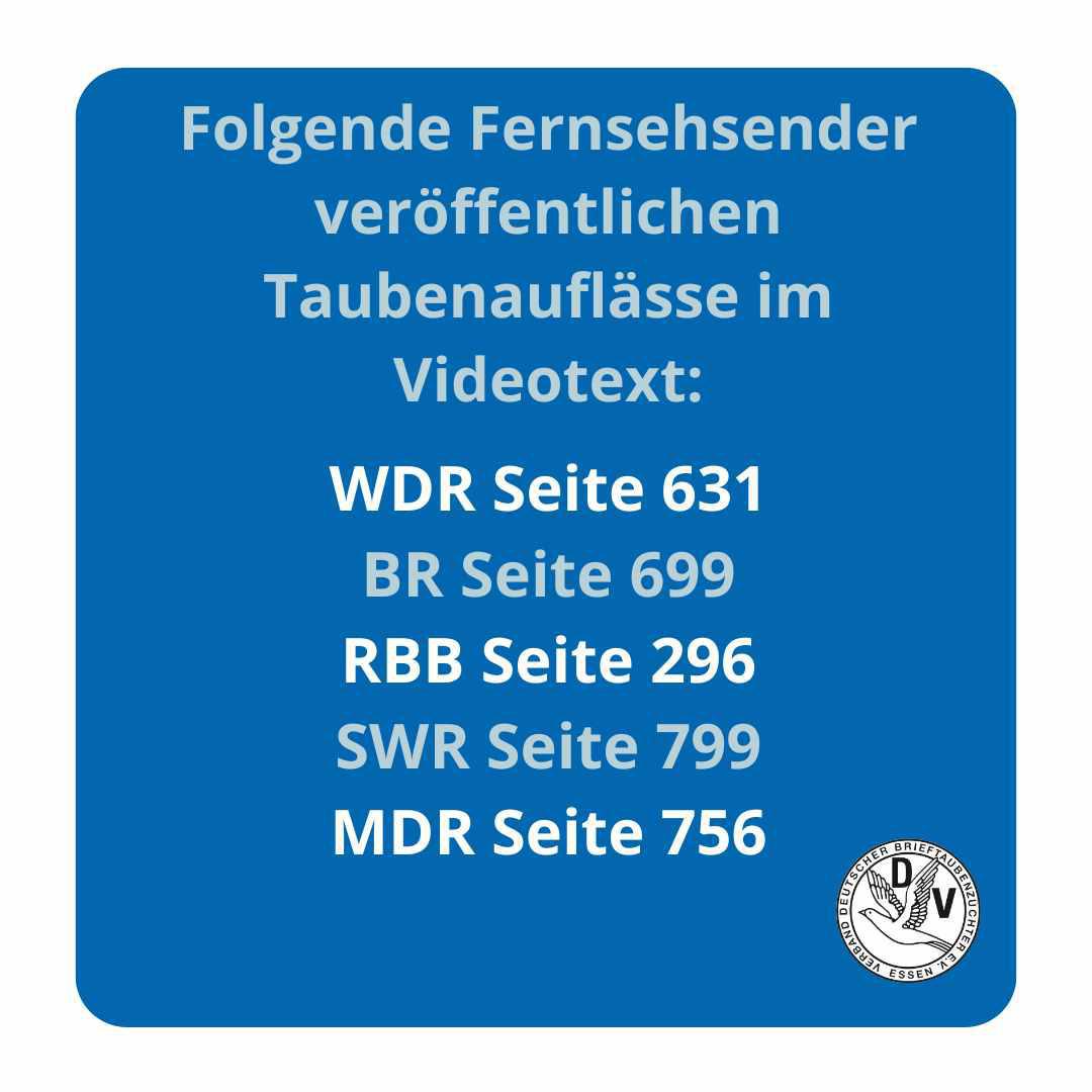 Überblick über: Brieftauben-Auflässe im Videotext