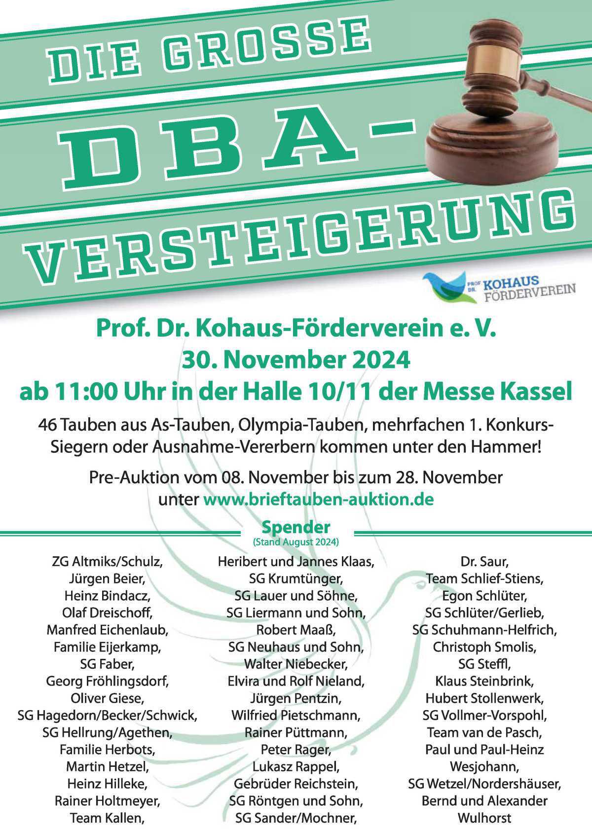 Grosse DBA-Versteigerung 2024 in Kassel - Spendentauben