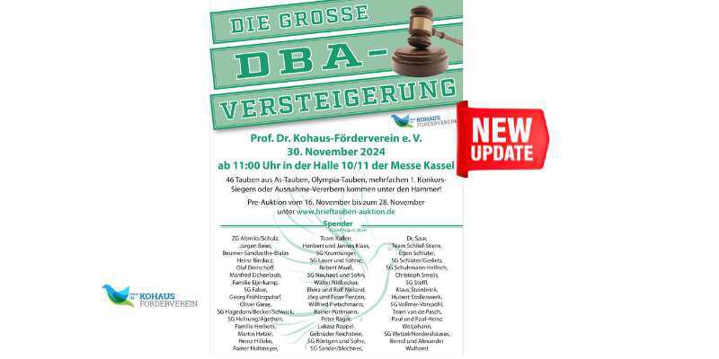 Grosse DBA-Versteigerung 2024 in Kassel - Spendentauben
