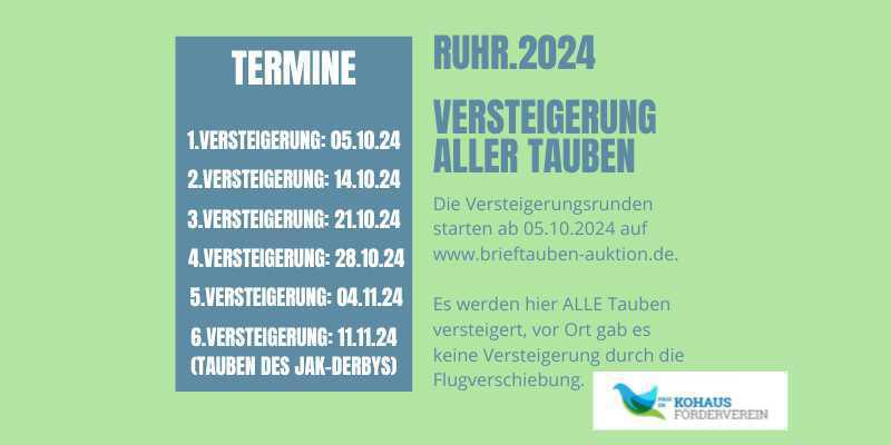 Heute startet die Versteigerung der Tauben des Fluges RUHR.2024