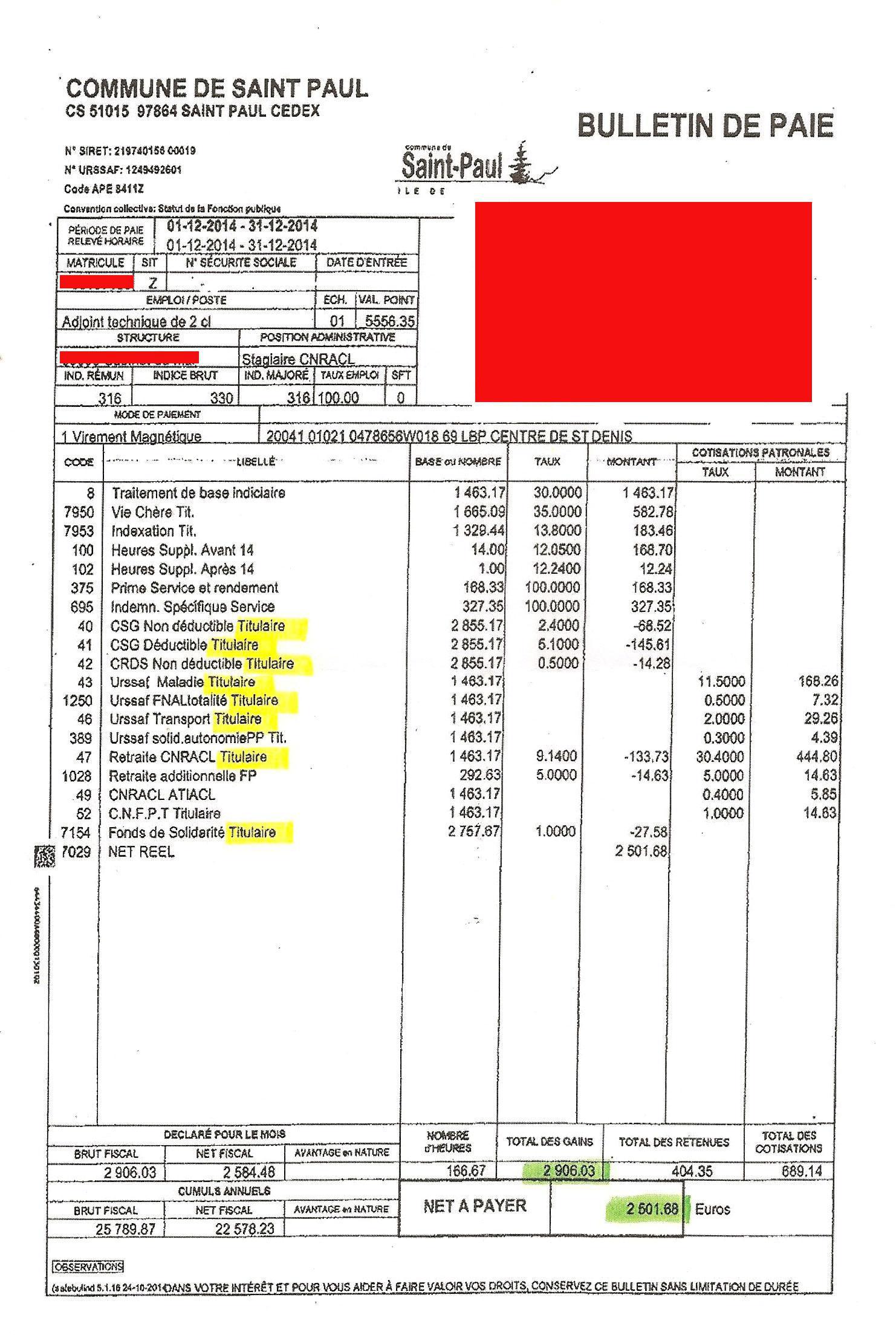 Copie d'un bulletin de salaire d'un proche de Sinimalé distribué dans les boîtes aux lettres…