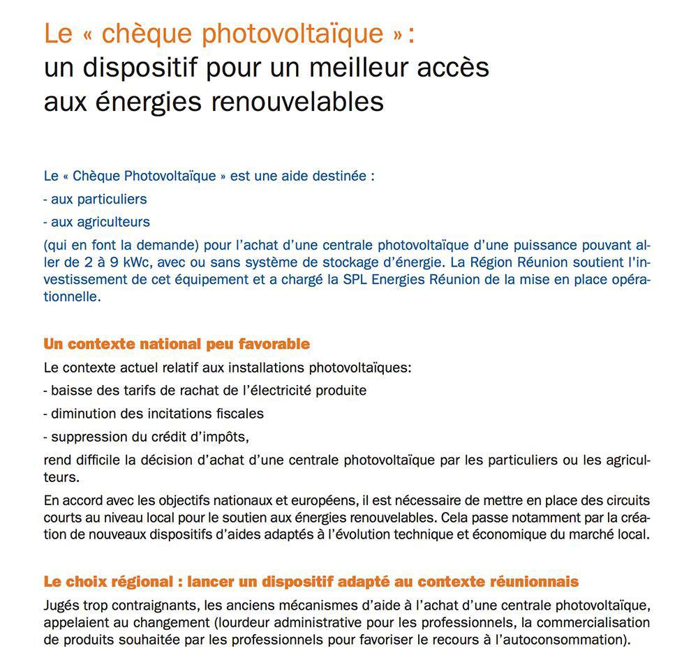 Le « chèque photovoltaïque »