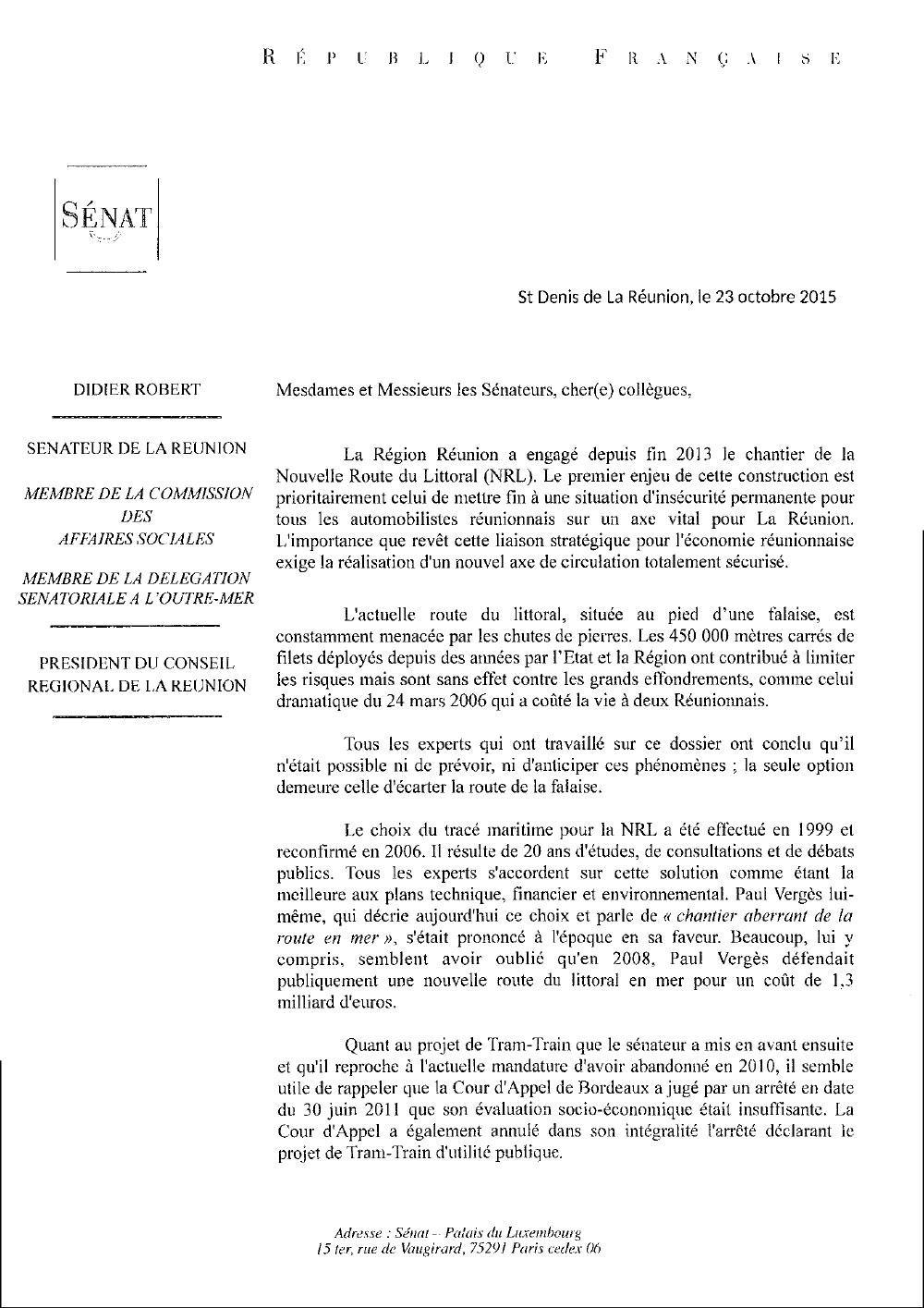 Didier ROBERT Sénateur répond à Paul VERGES Sénateur