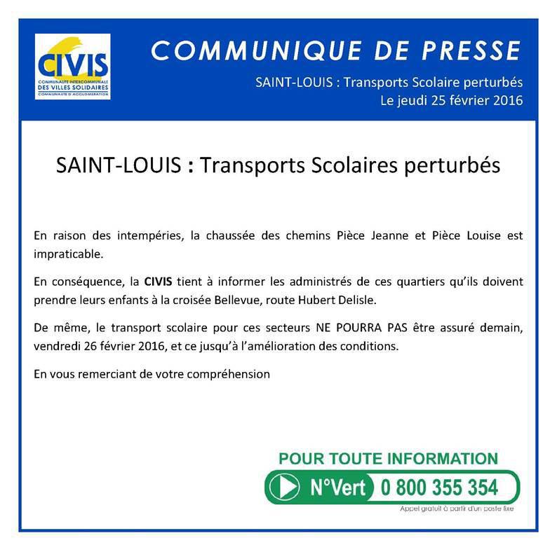 SAINT-LOUIS : Perturbations du transport scolaire