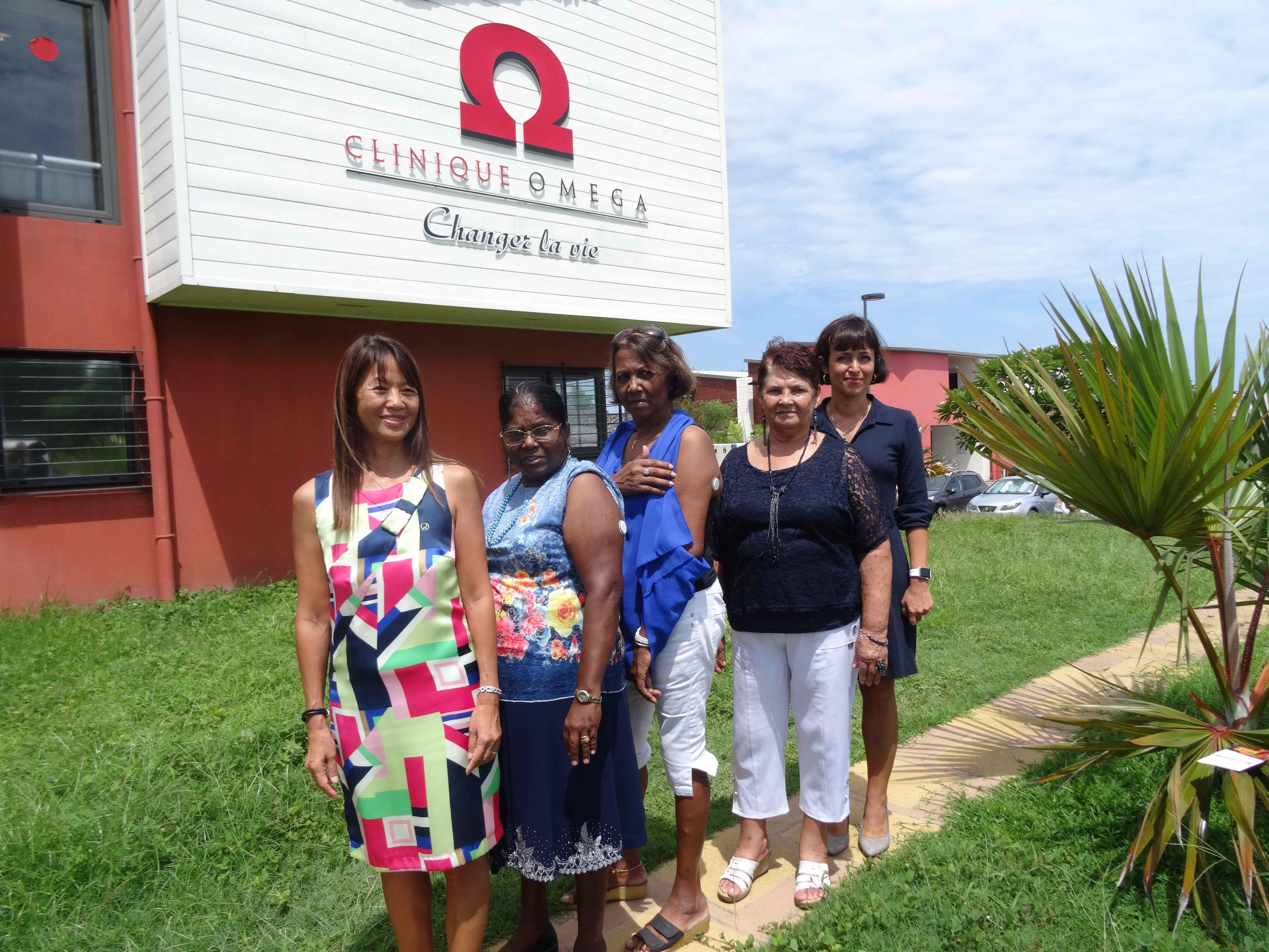 Marie-Rose Won-Fah-Hin, Directrice Générale de l'Aurar Mme Marie-Jeanne VINGADASSALOM, patiente à la Clinique Oméga Mme Gillette BLANCARD, patiente à la Clinique Oméga Mme Josette RIVIERE, patiente à la Clinique Oméga Dr Yéganeh Brochot endocrino-diabétologue et coordinatrice à la Clinique Oméga
