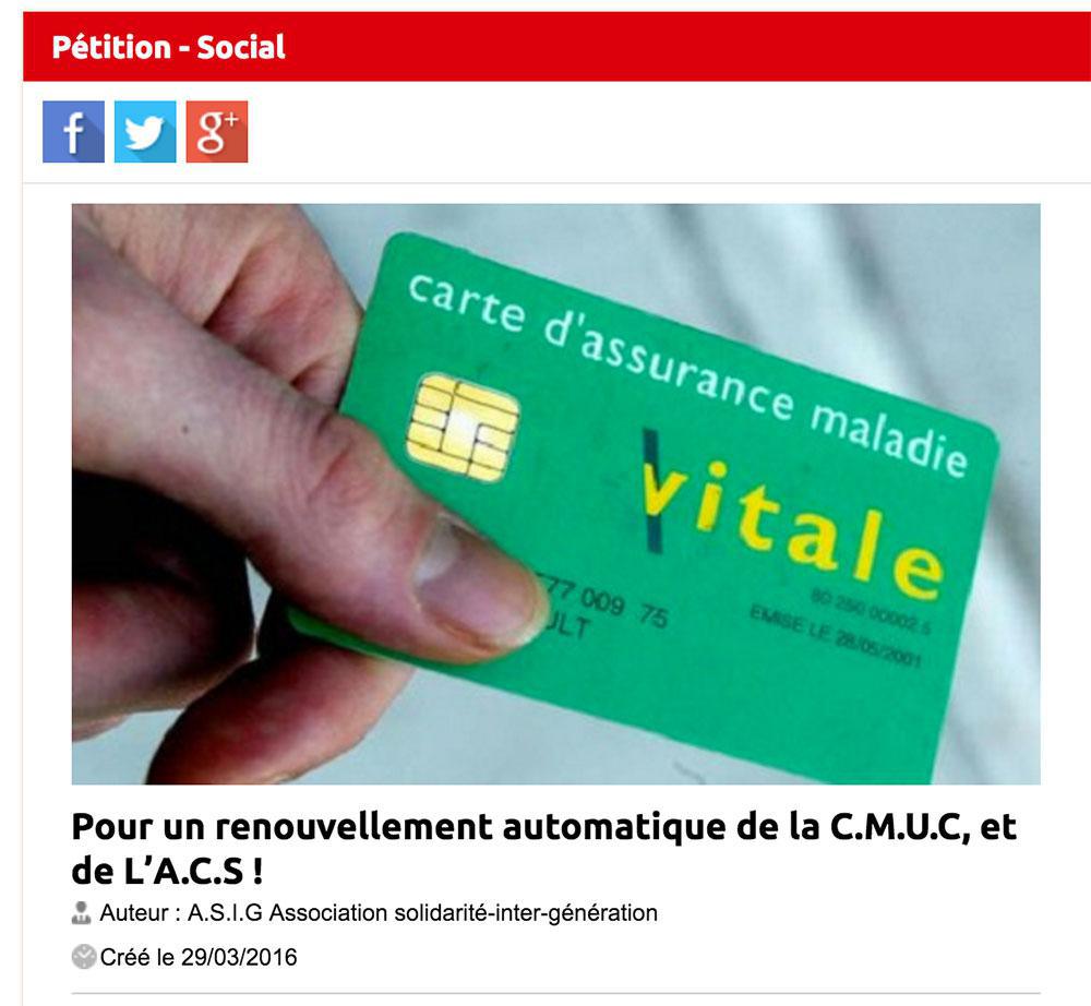 Pétition pour un renouvellement automatique de la C.M.U.C, et de L’A.C.S !