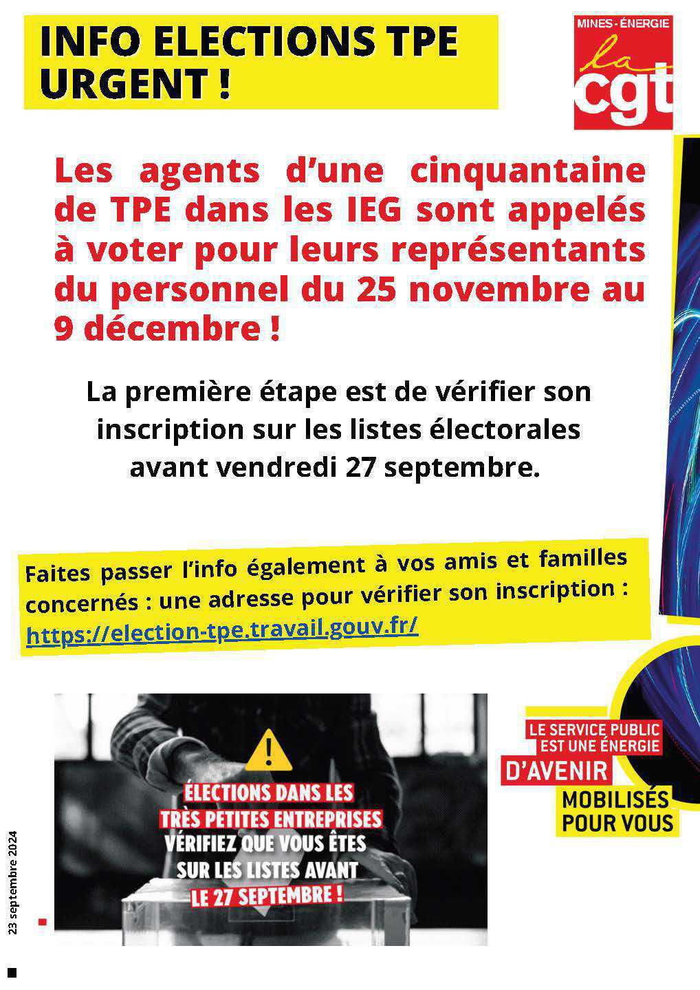 INFO ELECTIONS TPE URGENT !