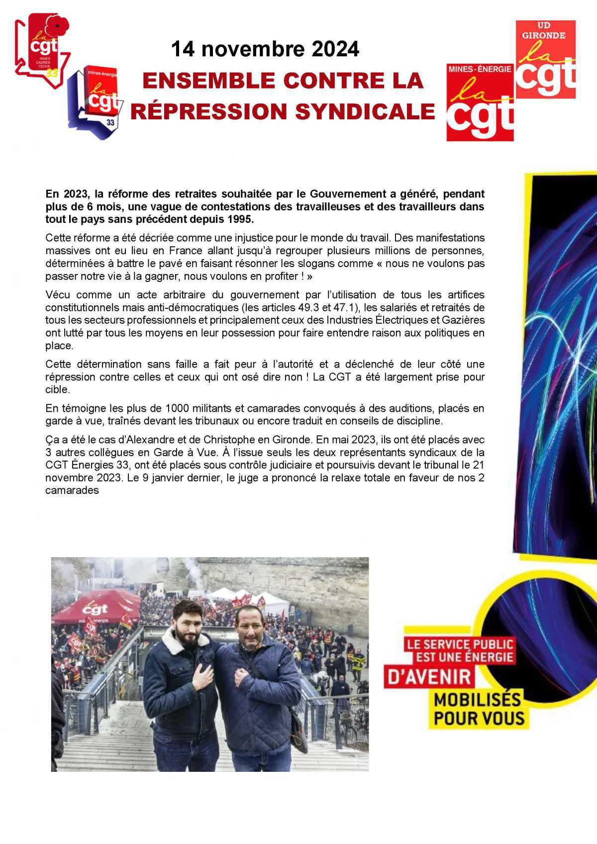 14 novembre 2024 Ensemble Contre la Répression Syndicale