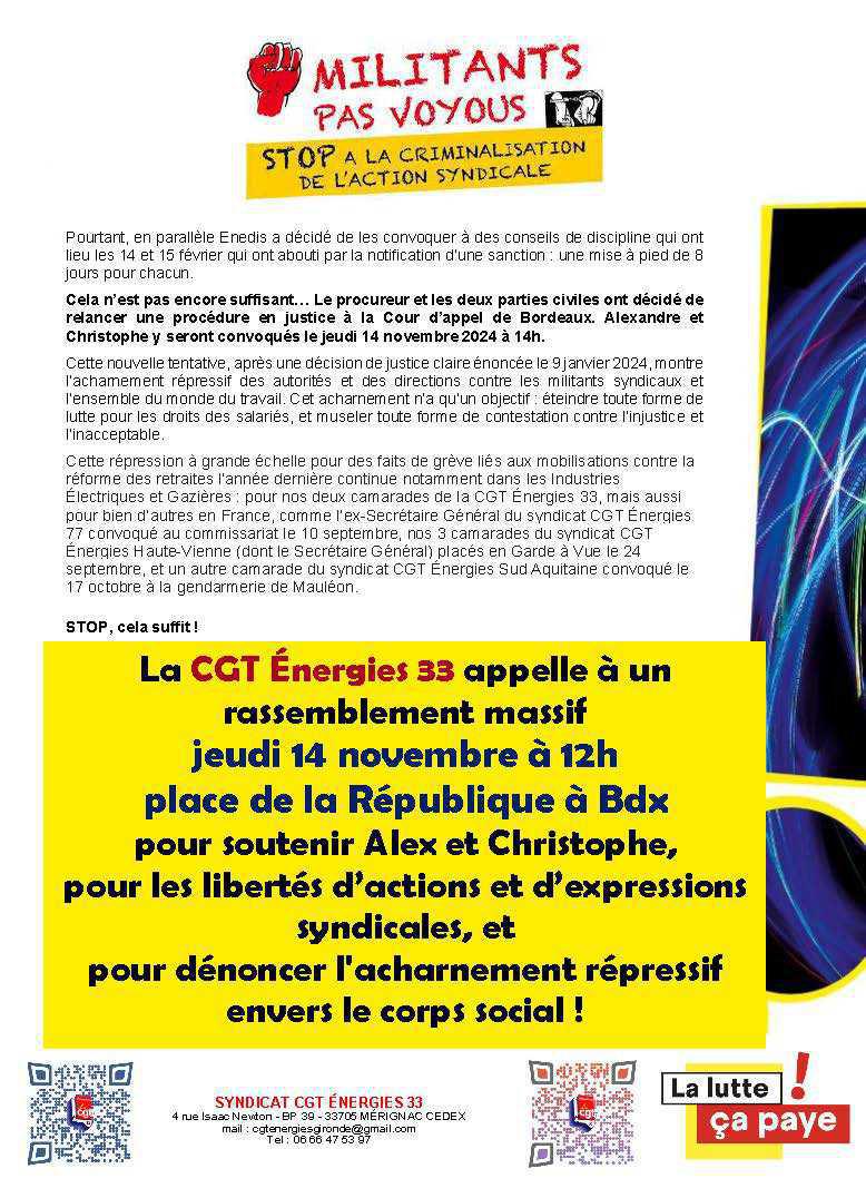 14 novembre 2024 Ensemble Contre la Répression Syndicale