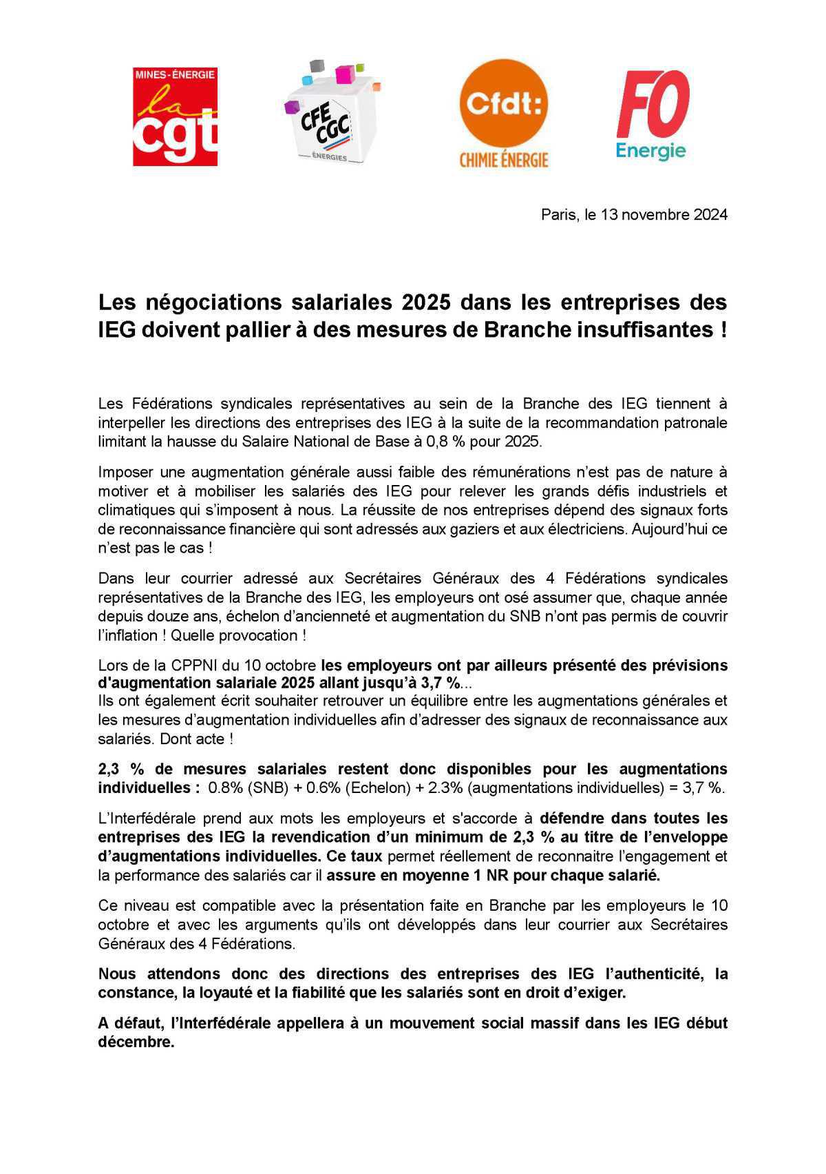 Les fédérations interpellent les directions : Négociations salariales 2025
