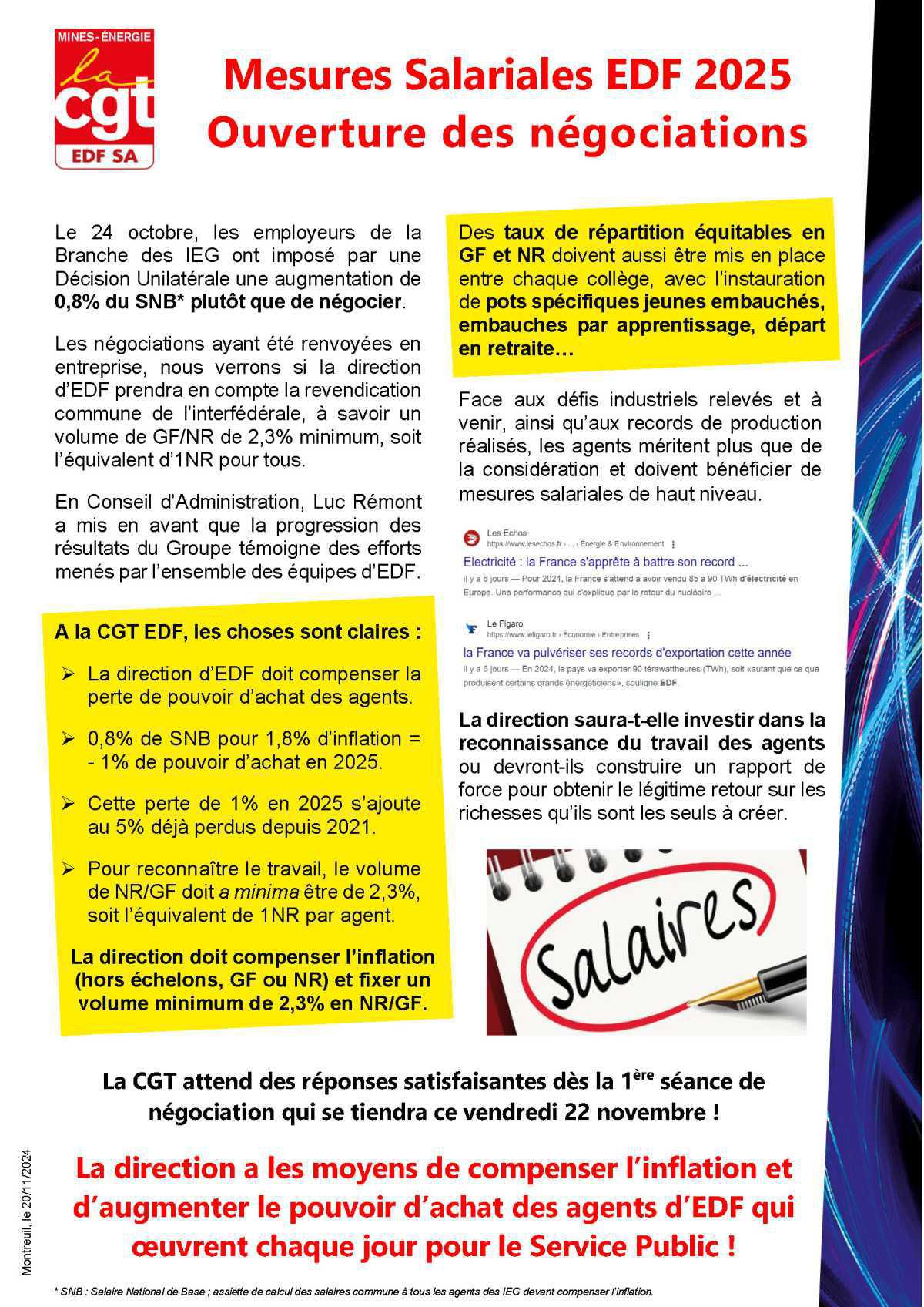 Mesures salariales EDF 2025 : Ouverture des négociations
