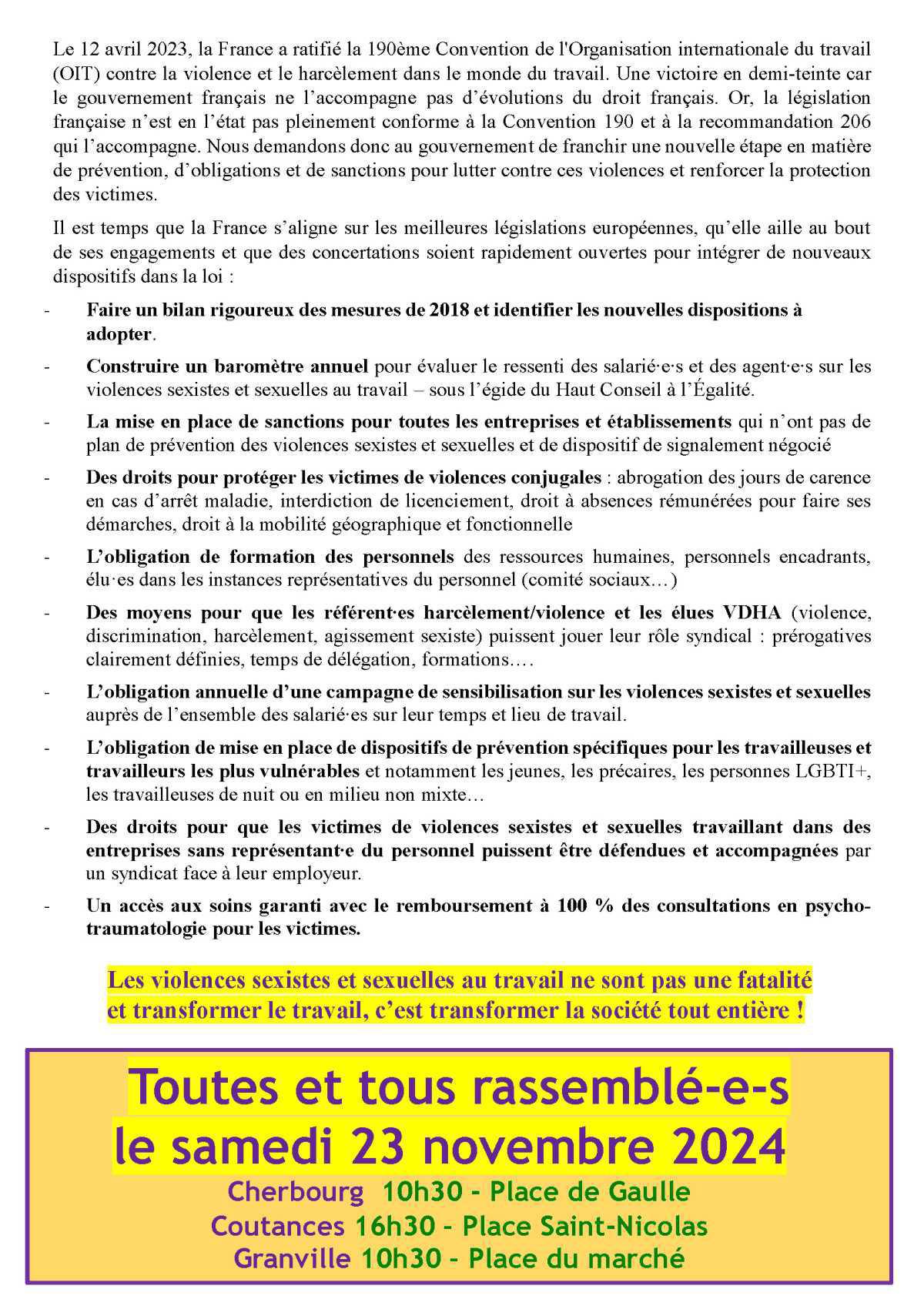 Au travail, les violences sexistes et sexuelles existent! STOP, il faut des actes et des moyens !
