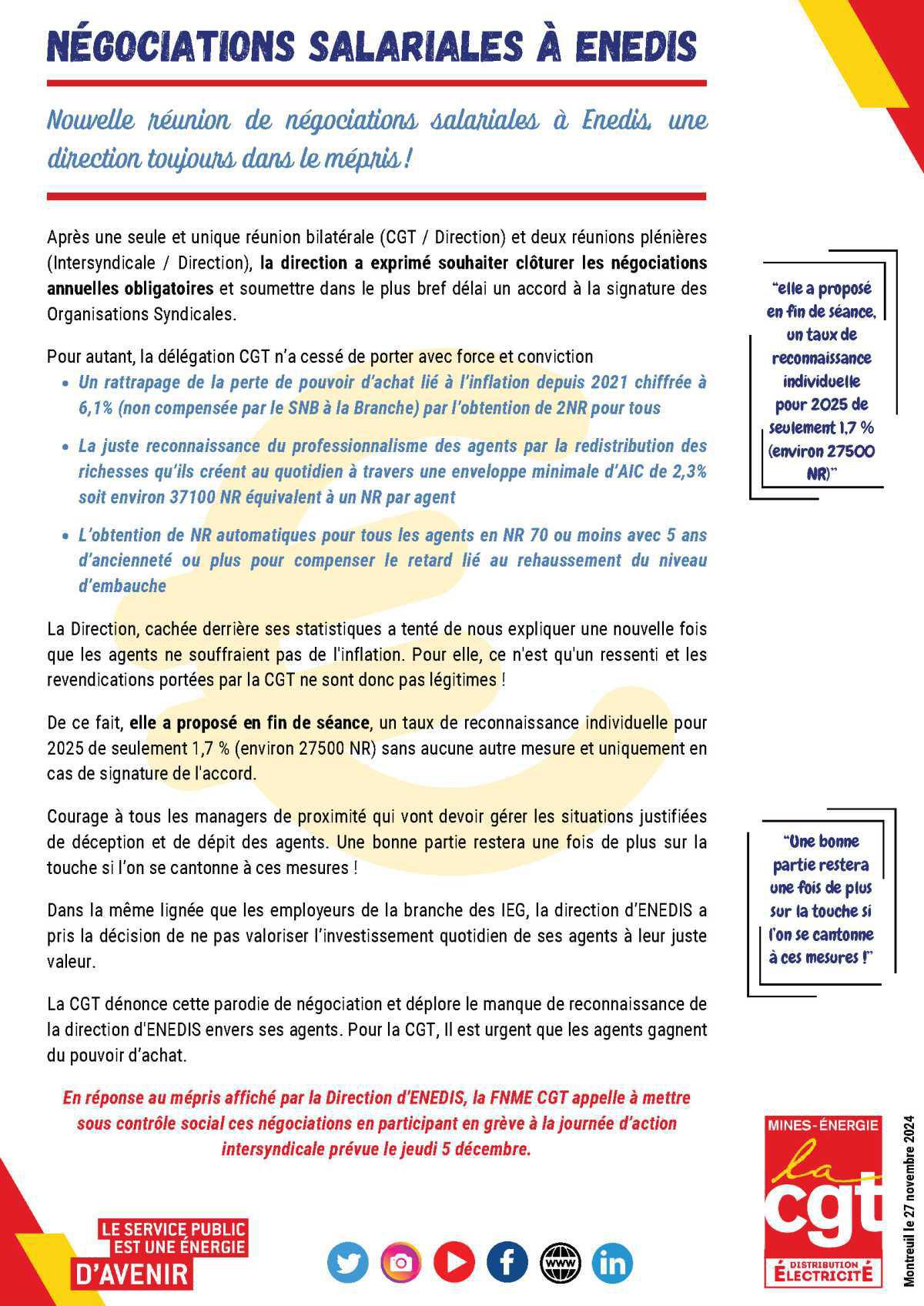 Négociations salariales à Enedis