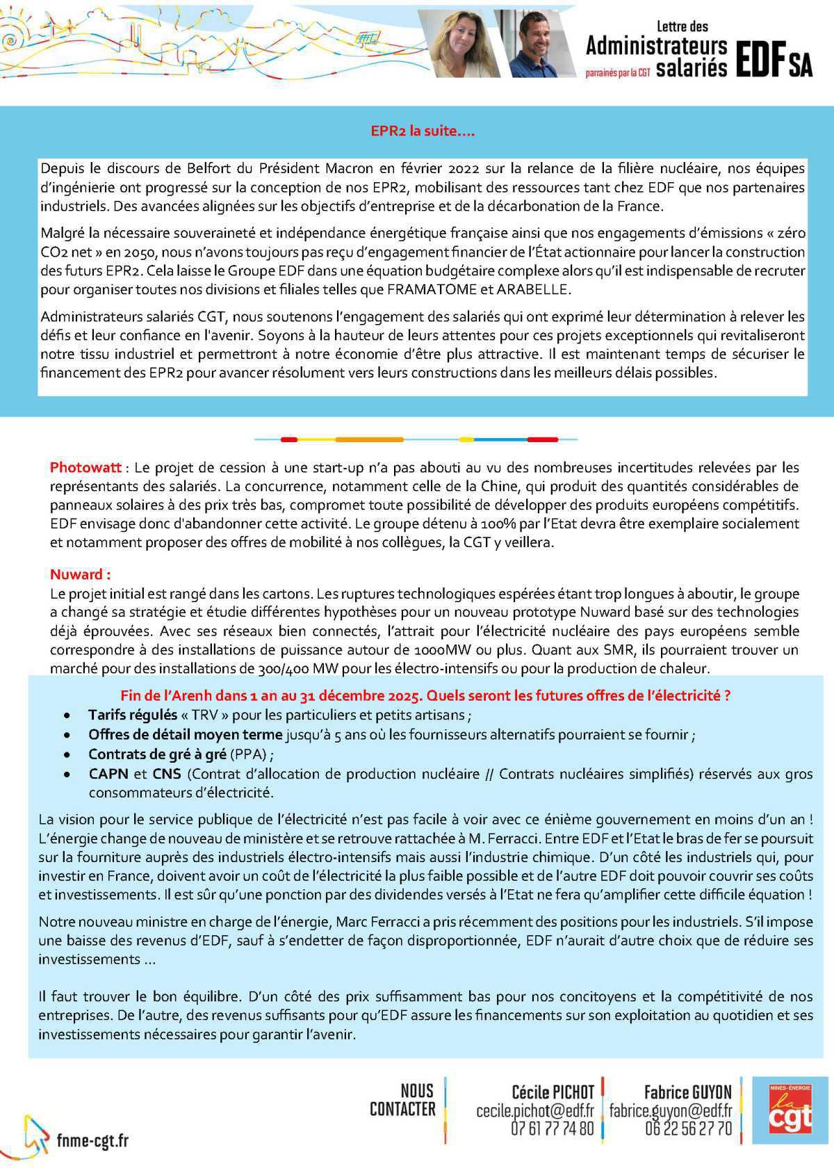 Lettre des administrateurs salariés EDF SA