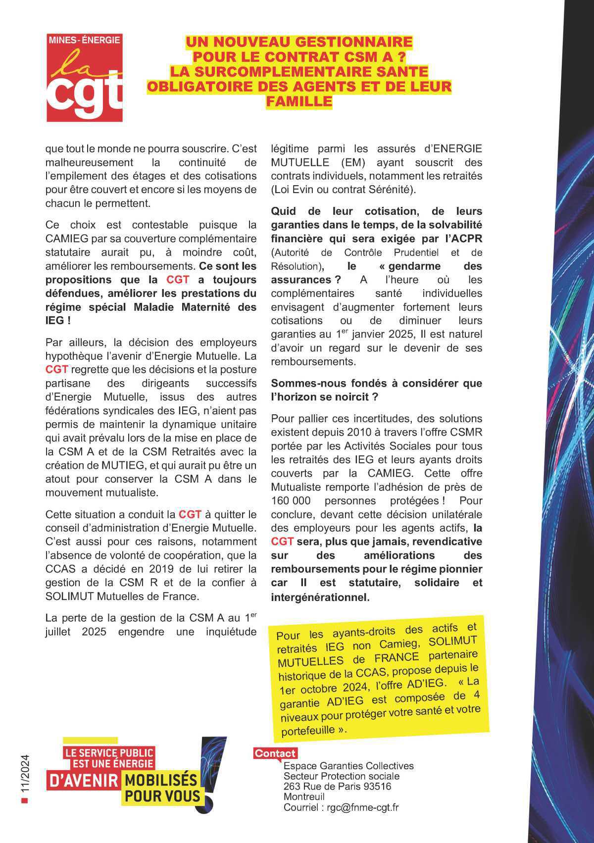 CSM-A : Un nouveau Gestionnaire pour le contrat ?