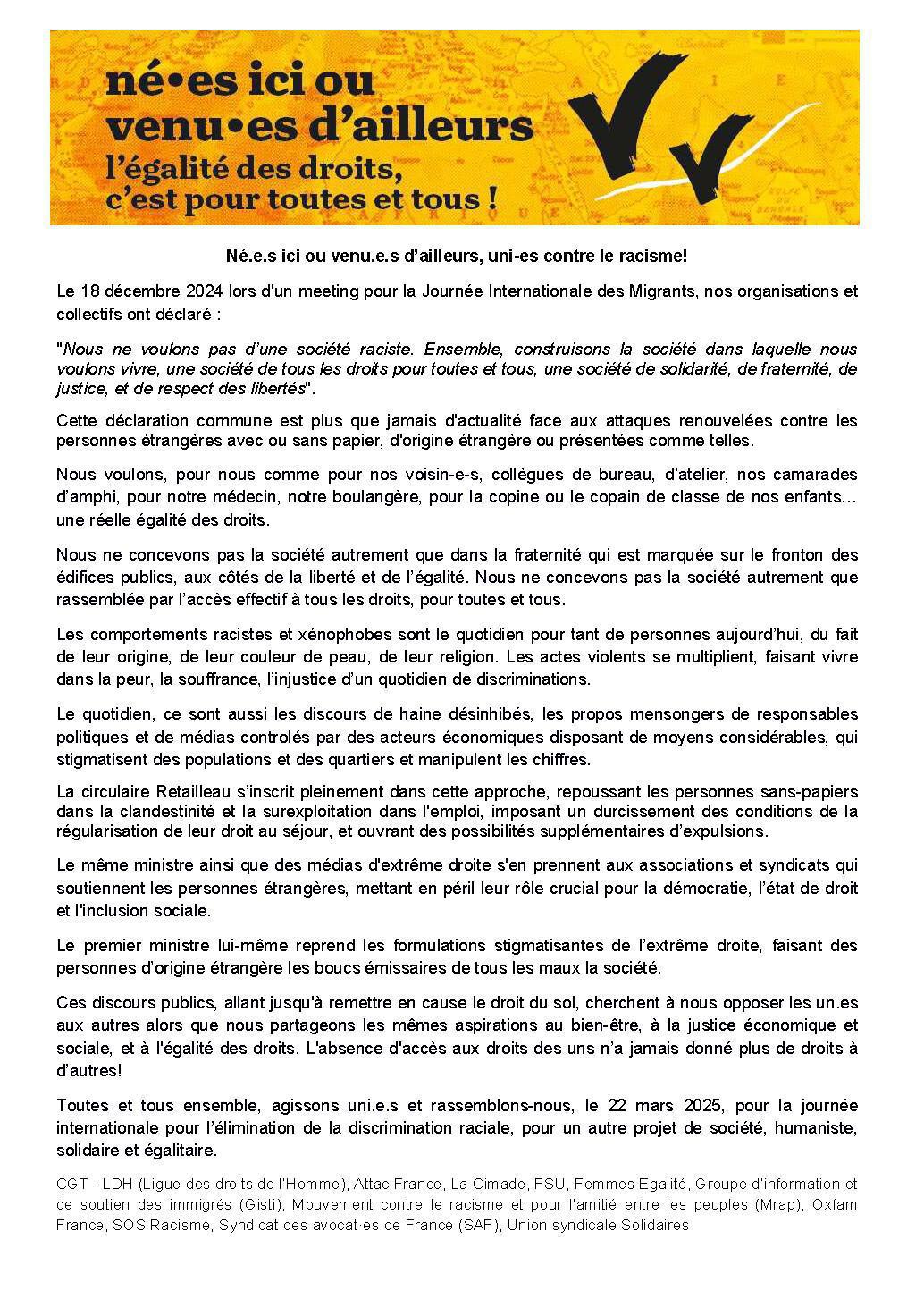 Nées ici ou venues d'ailleurs, unies contre le racisme !