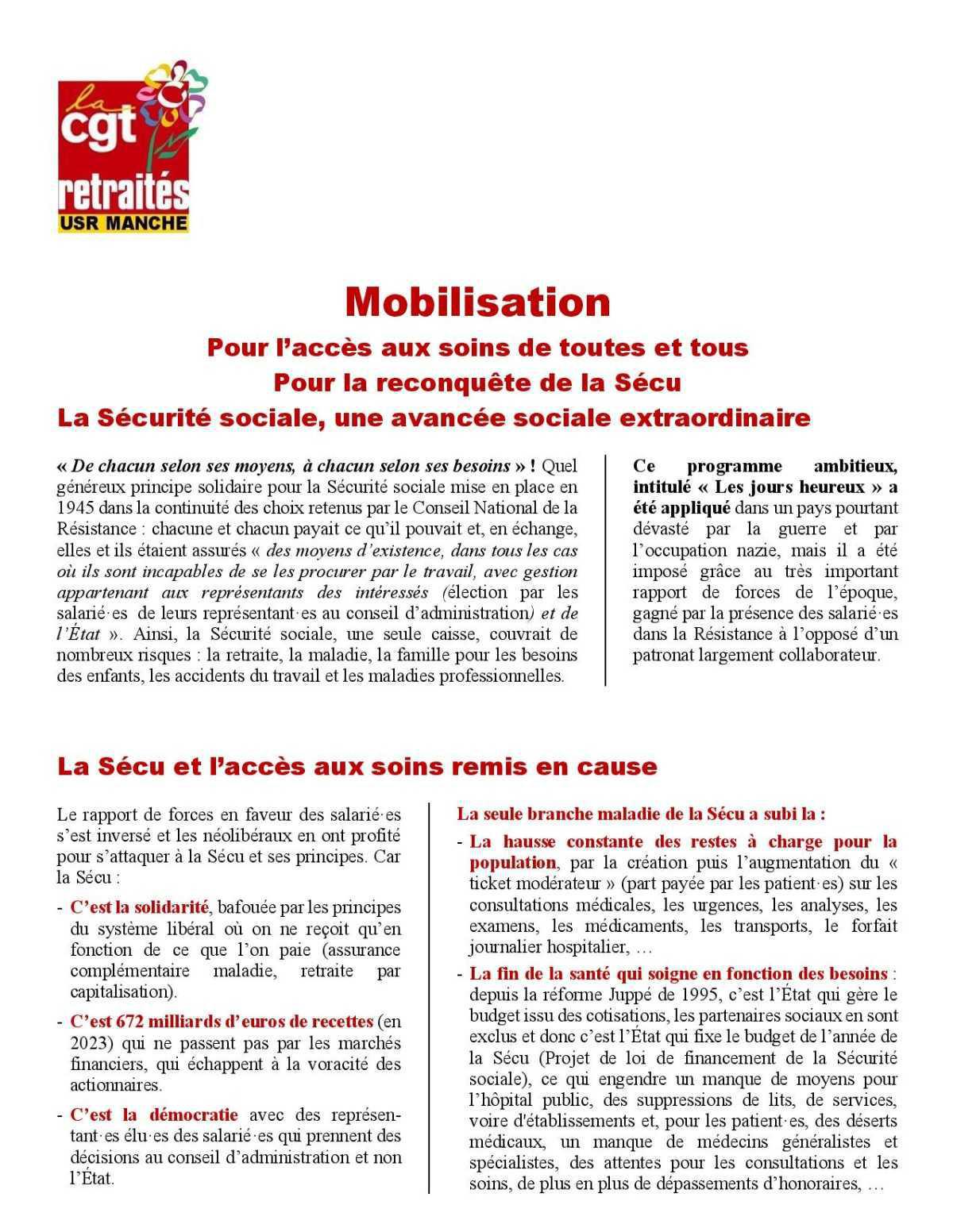 Pour l’accès aux soins de toutes et tous, pour la reconquête de la sécurité sociale.