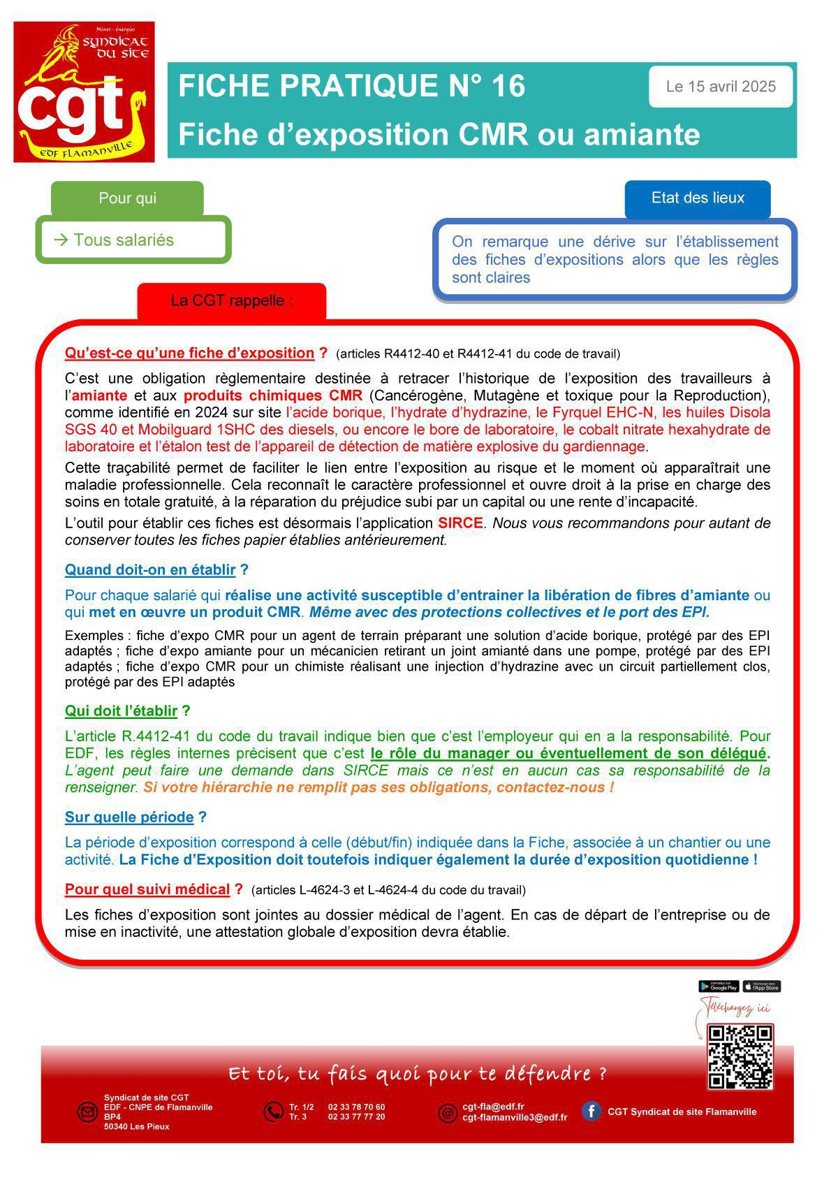 Fiche d'exposition CMR ou amiante