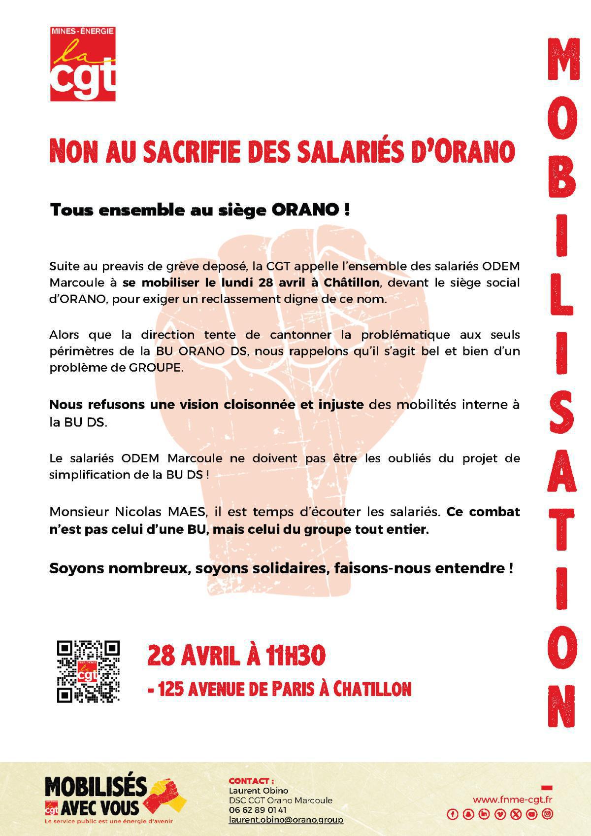 Non au sacrifice des salariés d'Orano