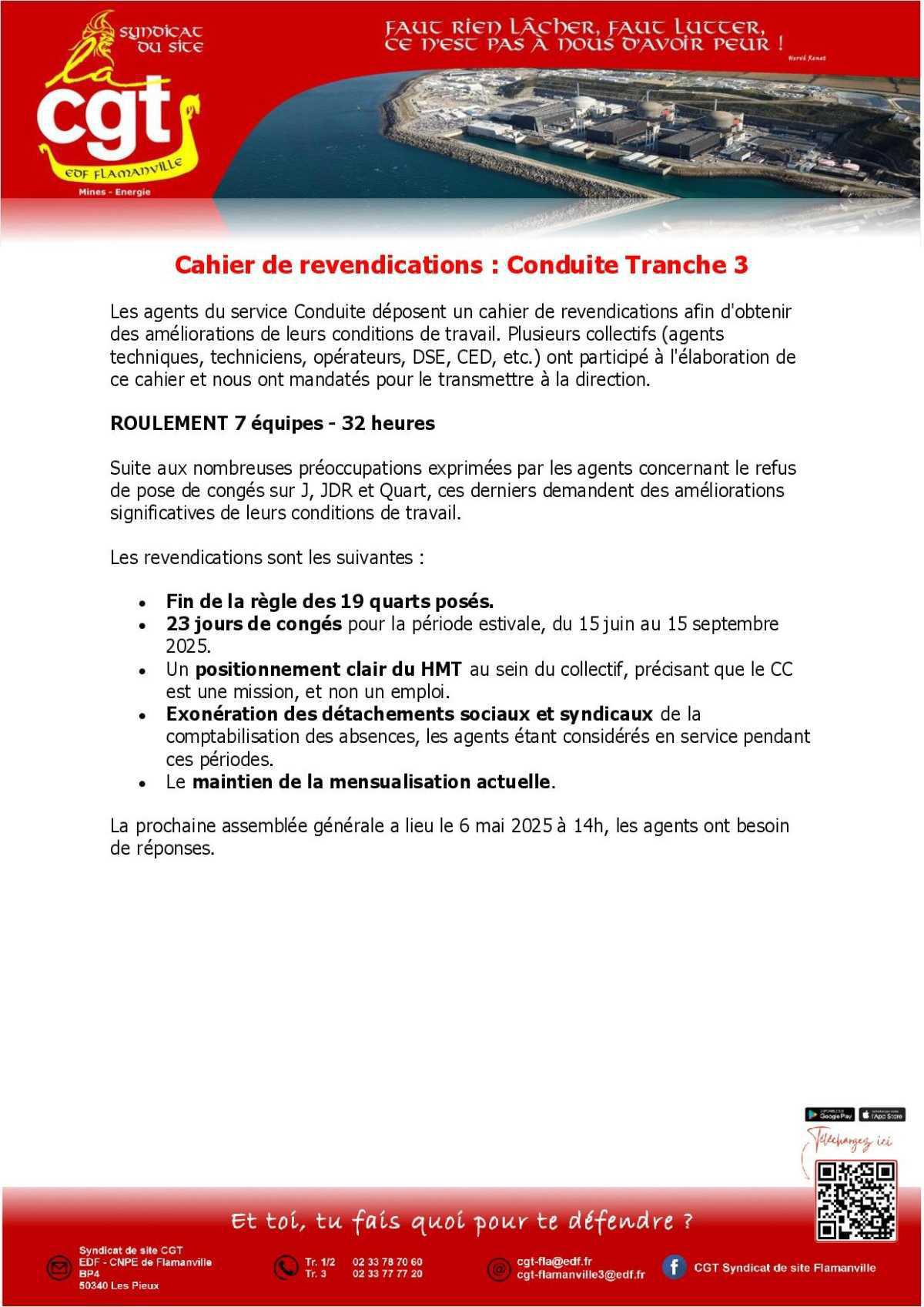 Cahier de revendication du service conduite de Flamanville 3