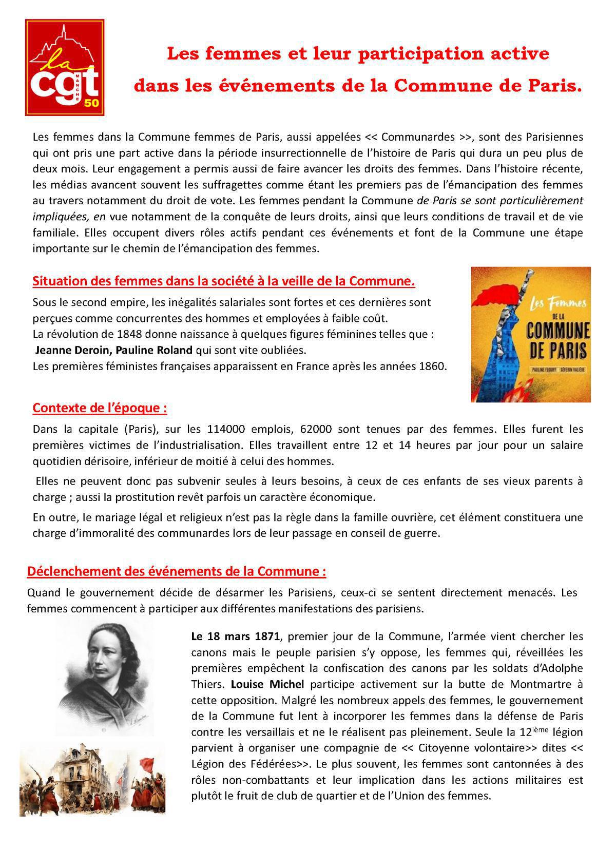 Les femmes et leur participation active dans les événements de la Commune de Paris.