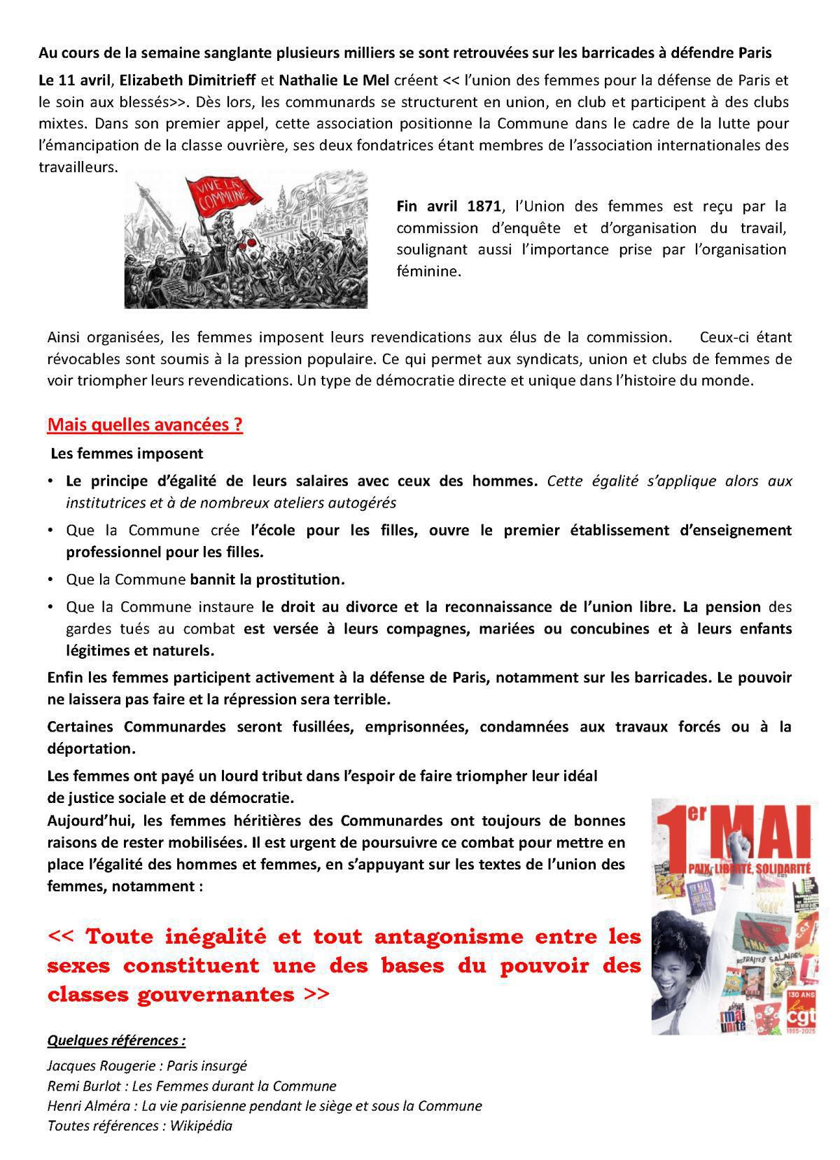 Les femmes et leur participation active dans les événements de la Commune de Paris.