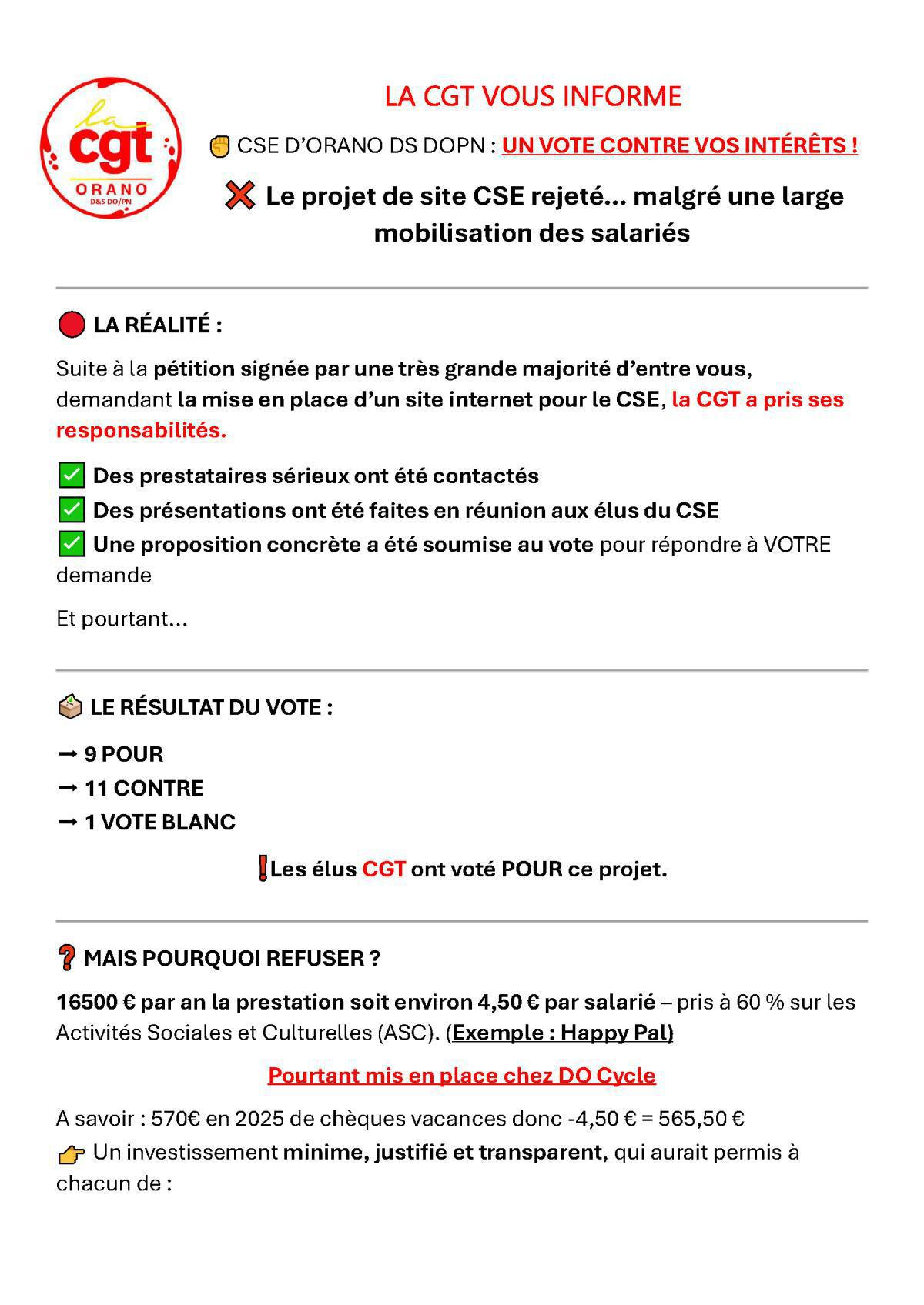 CGT Orano : Le projet de site CSE rejeté...