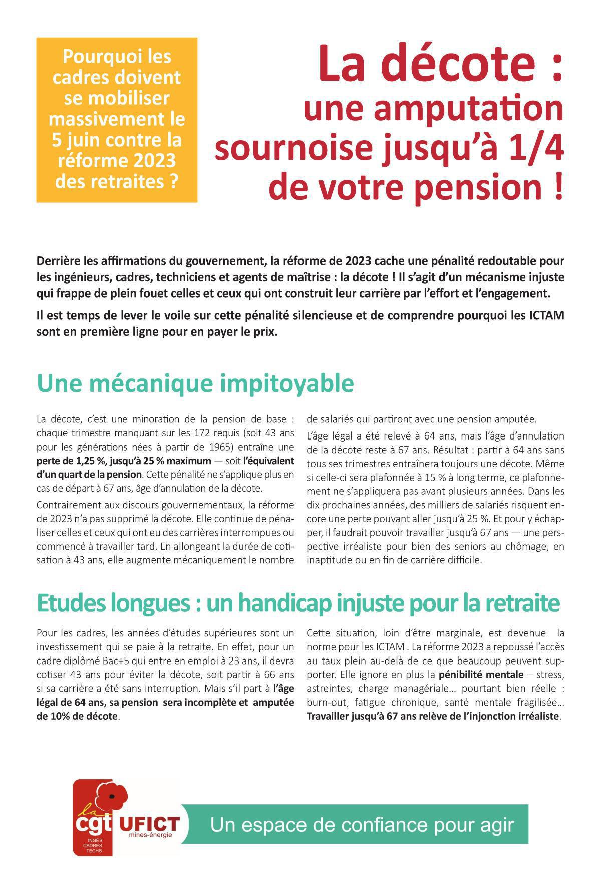 5 juin / La décote : une amputation sournoise jusqu’à 1/4 de votre pension !