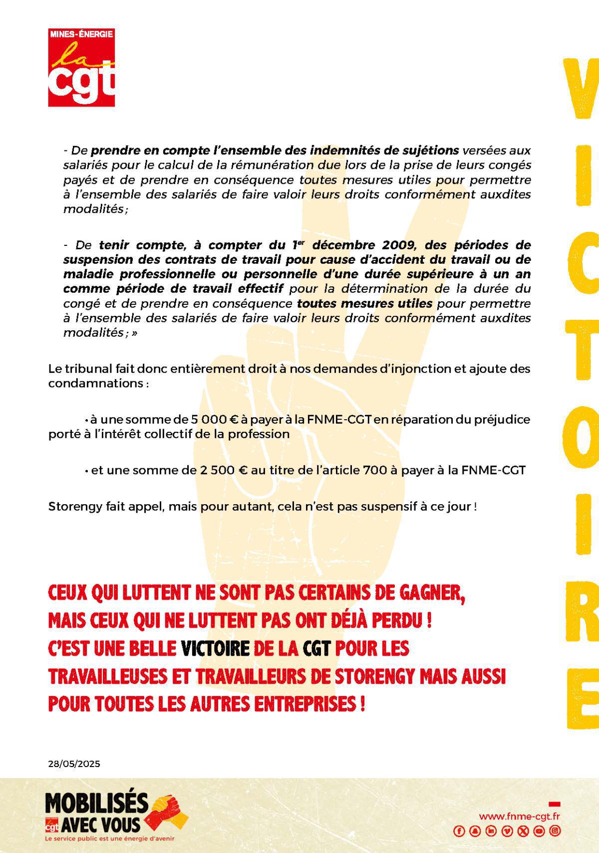 [Storengy] Victoire de la CGT : Congés payés et indemnités sujétions de services des techniciens de conduite