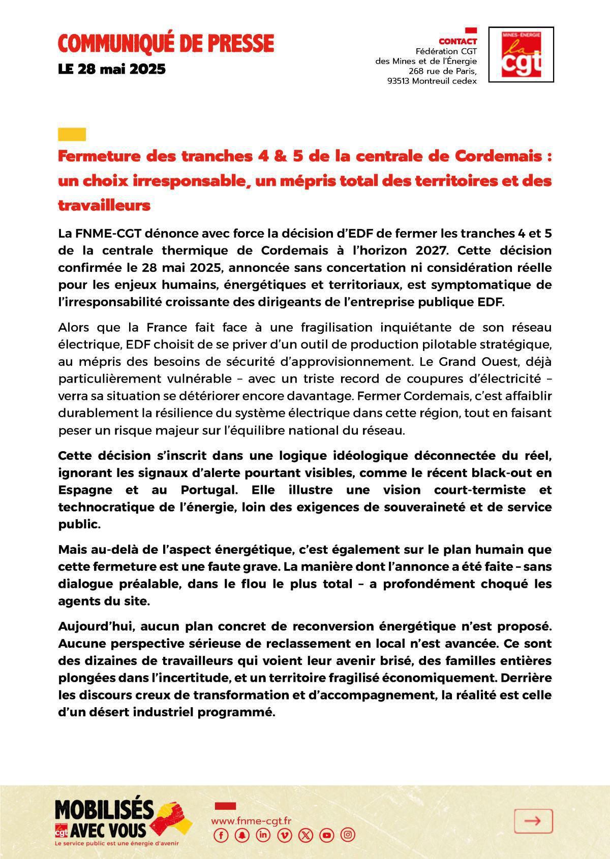 [CORDEMAIS] Un choix irresponsable, un mépris total des territoires et des travailleurs